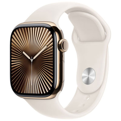 Freedom Mobile Apple Watch Series 10 (GPS+Cellular) 42mm Gold Titanium Case w/Starlight Sport Band-S/M-Monthly Tab Payment