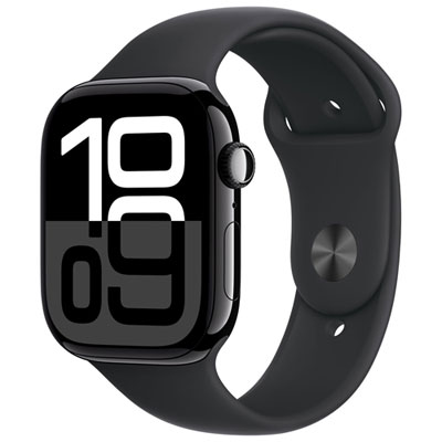 Koodo Apple Watch Series 10 (GPS + Cellular) 46mm Jet Black Aluminum Case with Black Sport Band - Small/ Medium - Monthly Tab Payment