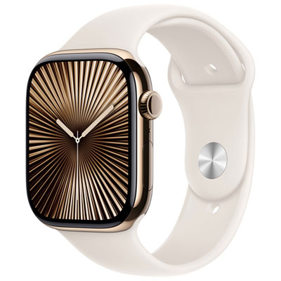 Koodo Apple Watch Series 10 (GPS + Cellular) 46mm Gold Titanium Case with Starlight Sport Band - Small/ Medium - Monthly Tab Payment