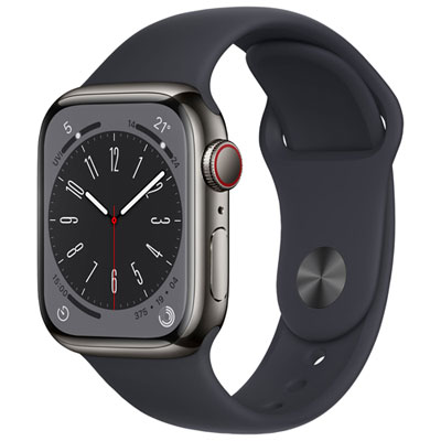 Apple Watch Series 8 (Gps + Cellulaire) Avec Boîtier De 41 Mm En Acier Inoxydable Graphite Et Bracelet Sport Minuit Par Koodo - Petit/moyen - Paiement Balance Mensuel
