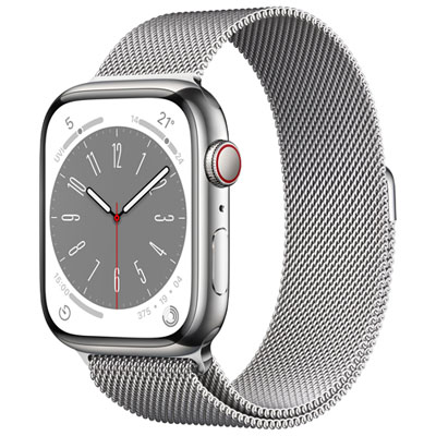 Apple Watch Series 8 (Gps + Cellulaire) Avec Boîtier De 45 Mm En Acier Inoxydable Argenté Et Bracelet Milanais Argenté Par Koodo - Moyen/grand - Paiement Balance Mensuel
