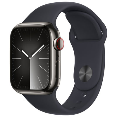 Apple Watch Series 9 (Gps + Cellulaire) Avec Boîtier De 41 Mm En Acier Inoxydable Graphite Et Bracelet Sport Minuit Par Koodo - Petit/moyen 130-180 Mm - Paiement Balance Mensuel