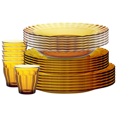 Duralex Le Picardie 24-Piece Tempered Glass Dinnerware Set - Amber