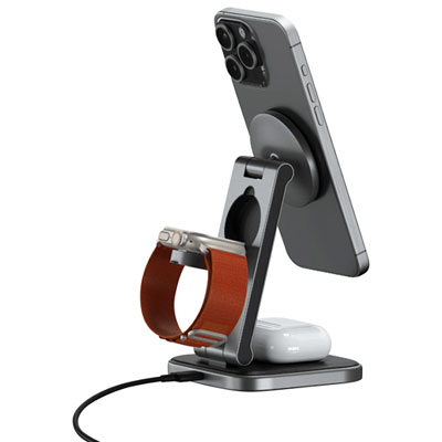 Satechi 3-in-1 Foldable 15W Qi2 Wireless Charging Stand - Space Grey