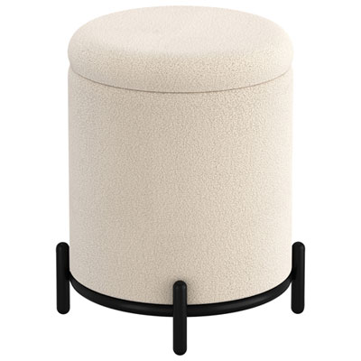 !Nspire Round Fabric Storage Ottoman - Cream
