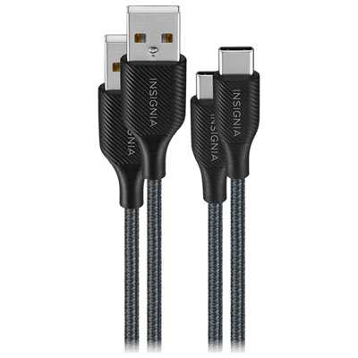 Insignia 1.8m (5.9 ft.) Braided USB-C to USB-A Cable (NS-MCA6CAB2-C) - 2 Pack - Charcoal - Only at Best Buy