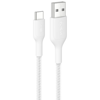 Câble Tissé Usb-A À Usb-C De 2 M (6,6 Pi) Boostcharge Pro De Belkin - Blanc Works best in a higher power wattage brick consistent with the cable wattage