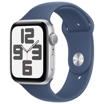 Open Box - Apple Watch SE (GPS) 44mm Silver Aluminum Case with Denim Sport Band - Small/Medium