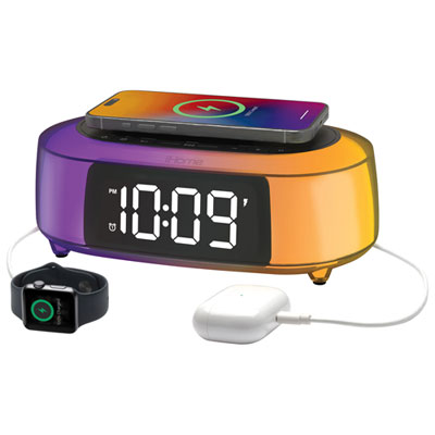Radio-Réveil Fm Bluetooth À Couleur Variable Ibtw282 D'ihome Avec Chargement Sans Fil Et Ports Usb