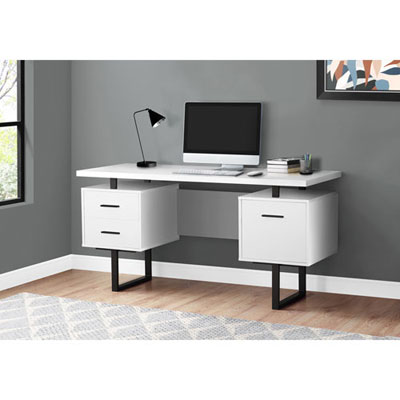 Open Box - Monarch Floating 60"W Computer Desk with 3 Drawers - White