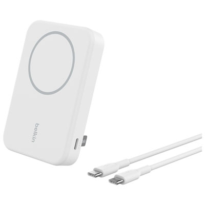 Belkin BoostCharge Pro Magnetic 8000 mAh Power Bank with Qi2 15W Charging + Cable - White