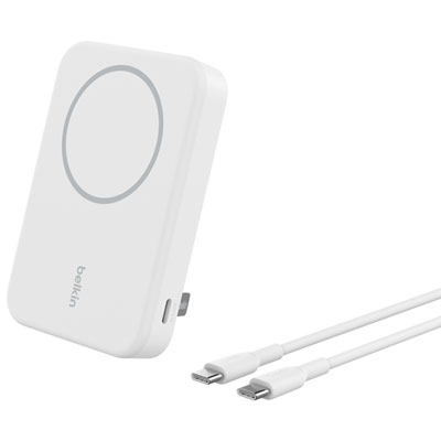 Belkin BoostCharge Pro Magnetic 10000 mAh Power Bank with Qi2 15W Charging + Cable - White