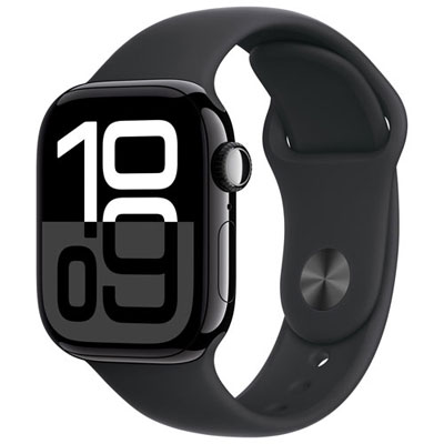 Open Box - Apple Watch Series 10 (GPS + Cellular) 42mm Jet Black Aluminum Case with Black Sport Band - Medium/Large