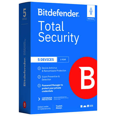 Bitdefender Total Security Individual Edition (Pc/mac/ios/android) - 5 Appareils - 1 Utilisateur - 1 An Great buy for the price 