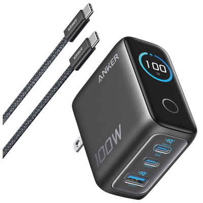 Anker 100W 3-Port PD GaN USB-C/USB-A Wall Charger with Smart Display Great for multiple devices