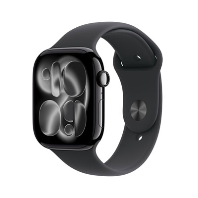 Apple Watch Series 11 (GPS + Cellular) 42mm Jet Black Aluminum Case with Black Sport Band - Medium/Large