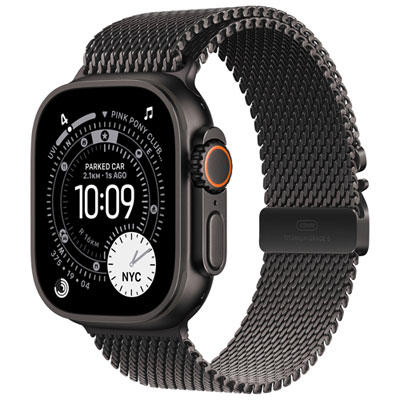 Apple Watch Ultra 3 (GPS + Cellular) 49mm Black Titanium Case with Black Titanium Milanese Loop - Large