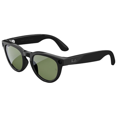 Ray-Ban | Meta Headliner (Gen 2) Glasses with AI, Photo, Video, Audio & Messaging - Shiny Black/G-15 Green - Low Bridge Fit