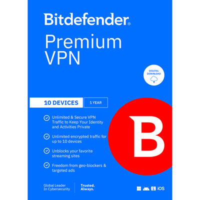 Bitdefender Premium VPN (PC/Mac/iOS/Android) - 10 Device - 1 User - 1 Year - Digital Download