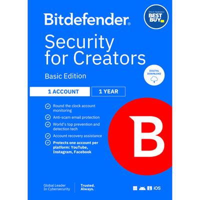 Bitdefender Security for Creators Basic Edition (PC/Mac/iOS/Android) - 1 Account - 1 User - 1 Year - Digital Download