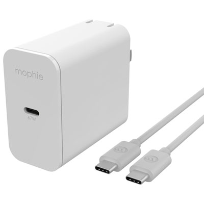 Mophie Speedport 67W GaN USB-C Wall Charger with USB-C Cable - White Great Fast 67 Watts GaN Charger for my Apple Devices