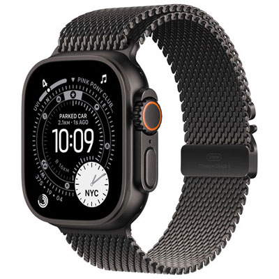 Freedom Mobile Apple Watch Ultra 3 (GPS + Cellular) 49mm Black Titanium Case with Black Titanium Milanese Loop - Medium - Monthly Tab Payment