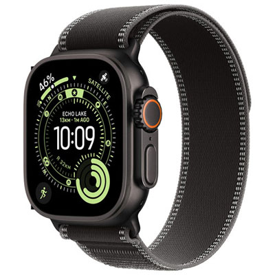 Koodo Apple Watch Ultra 3 (GPS + Cellular) 49mm Black Titanium Case with Black/Charcoal Trail Loop - Medium/Large - Monthly Tab Payment