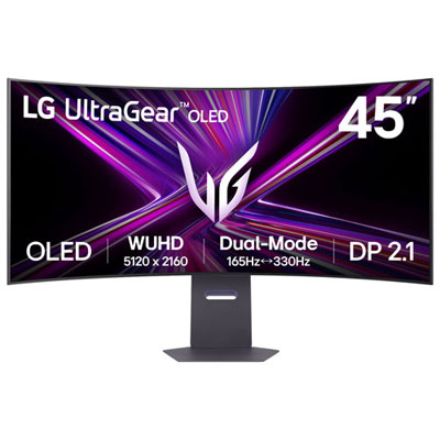 Open Box - LG UltraGear 45" 5K 330Hz 0.03ms GTG Curved OLED G-Sync FreeSync Gaming Monitor (45GX950A-B) - Black