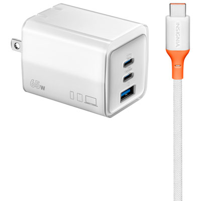 Insignia 65W 3-Port Wall Charger with USB-C Cable (NS-MW3165C2B-C) - Only at Best Buy