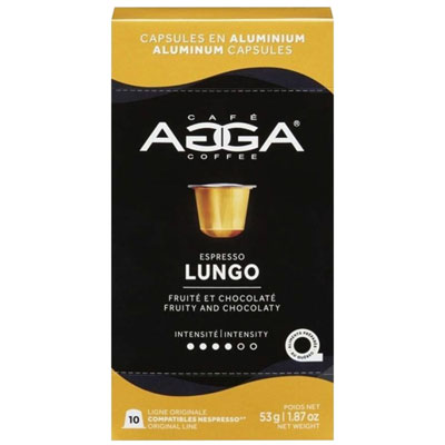Agga Espresso Lungo 1.87oz Medium Roast Aluminium Capsules - 10 Counts