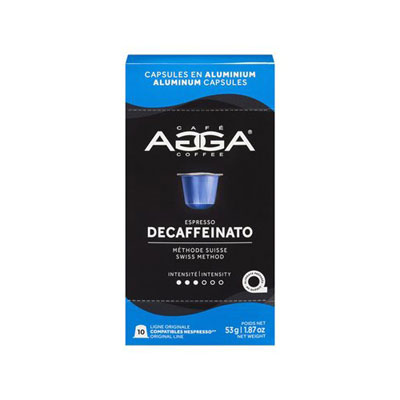 Agga Espresso Decaffeinato Swiss Method 1.87oz Medium/Dark Roast Aluminium Capsules - 10 Capsules
