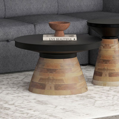 Open Box - Boden Contemporary Round Coffee Table - Black/Walnut