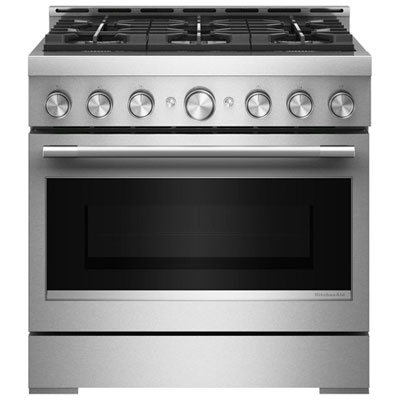 KitchenAid 36" 5.1 Cu. Ft. True Convection Free-Standing 6-Element Gas Range (KFGS936SSS) - Stainless Steel