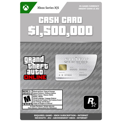 Carte D'argent Great White Shark De 1 500 000 $ Pour Gta Online (Xbox Series X|S) - Téléchargement Numérique