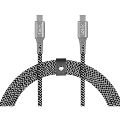 LOGiiX Piston Connect 100W 1.5m (4.9ft.) Braided USB-C to USB-C Cable (LGX-14081) - Grey/Black