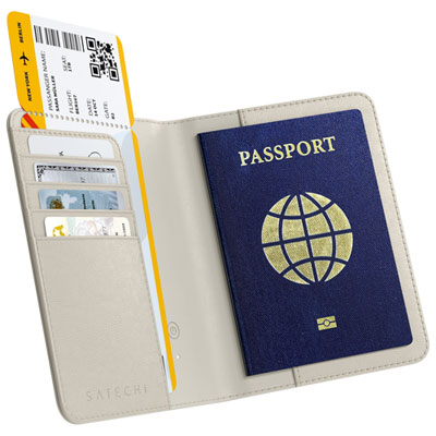 Étui De Passeport Rfid En Cuir Végétalien Findall Avec Localiser D'apple Et Chargement Qi De Satechi - Sable
