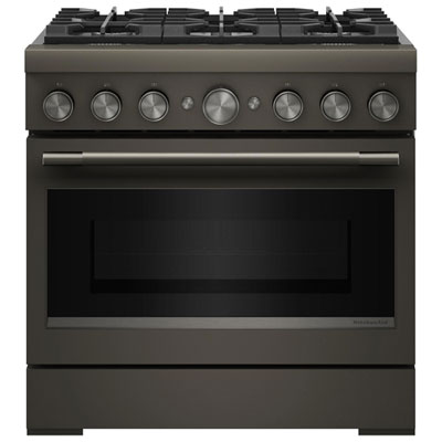 KitchenAid 36" 5.1 Cu. Ft. True Convection 6-Burner Freestanding Dual Fuel Air Fry Range (KFDS936SBE) - Black Ore