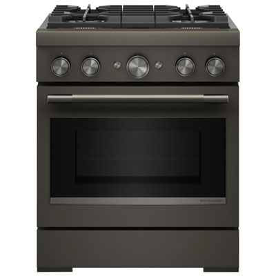 "KitchenAid 30"" 4.1 Cu. Ft. True Convention 4-Burner Dual Fuel Air Fry Range (KFDS930SBE) - Black Ore"