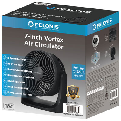 Pelonis Vortex Mechanical Air Circulator Tabletop Fan - 7" - Black