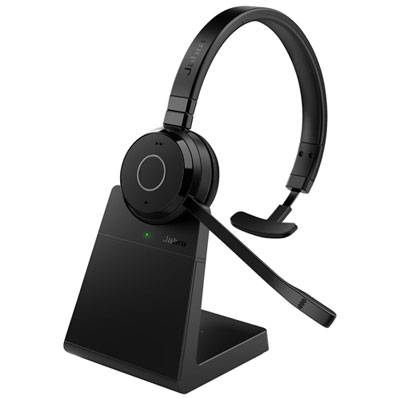 Jabra Evolve 65 TE On-Ear Noise Cancelling Bluetooth Mono Headset with Charging Stand - Black