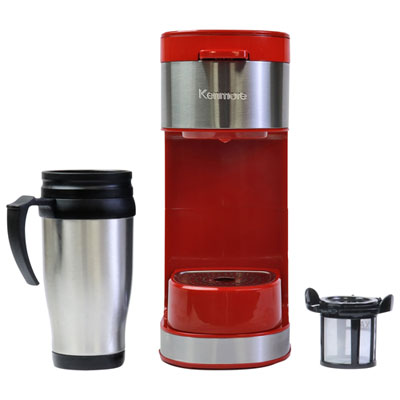 Kenmore Single-Serve Coffee Maker & Stainless Steel Travel Mug- Red Great for a quick cup