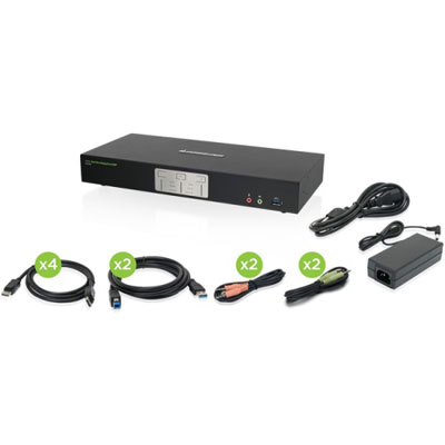 Open Box - IOGEAR 2-Port 4K Dual View DisplayPort KVMP with USB 3.0 Hub and Audio (GCS1942)