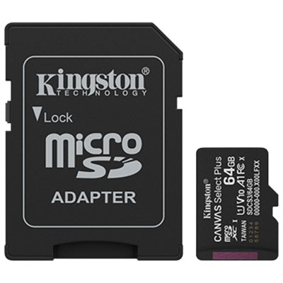 Kingston Canvas Select Plus 64GB 100MB/s microSD UHS-I Memory Card with SD Adapter