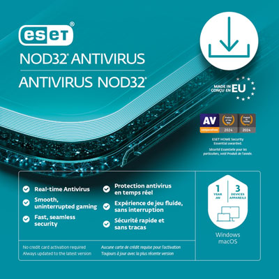 ESET NOD32 Antivirus (PC/Mac) - 3 Devices - 1 Year - Digital Download