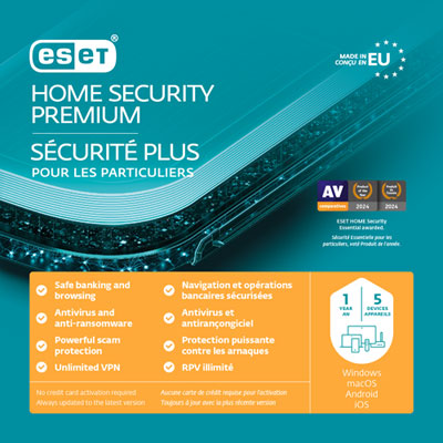 ESET Home Security Premium (PC/Mac) - 5 Devices - 1 Year Great antivirus that doesn't slow system down