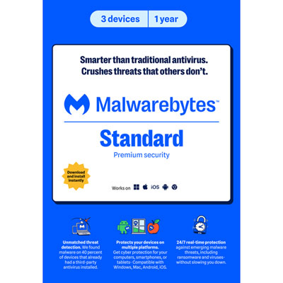 Malwarebytes Premium (PC/Mac) - 3 Devices - 1 Year - Digital Download
