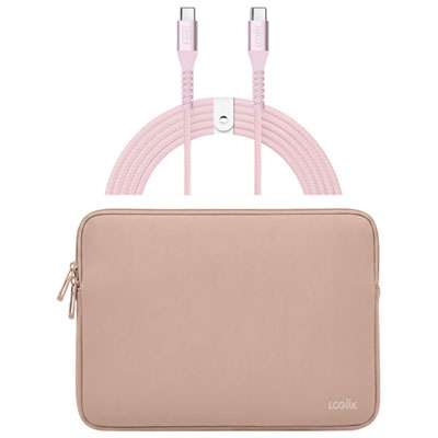 "LOGiiX Vibrance Neo 13"" MacBook Sleeve with USB-C to USB-C Cable - Blush"