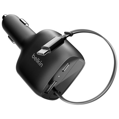 Belkin 75W Dual USB-C/USB-A Car Charger with Retractable USB-C Cable (CCC001fqBK) - Black The best car charger I’ve had in a while