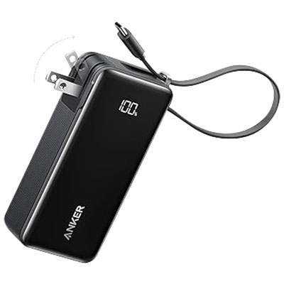 Chargeur Portable Usb-C De 30 W Et 10 000 Mah Fusion D'anker Avec Câble Intégré - Noir