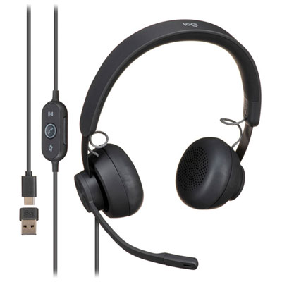 Open Box - Logitech Zone Over-Ear Noise Cancelling Sound Isolating Headphones with Microphone (981-000876) - Black